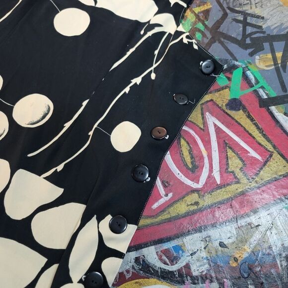 Late 90s/Y2K Rue Gallin polka dot & stripe black & white button side midi dress - Picture 3 of 8